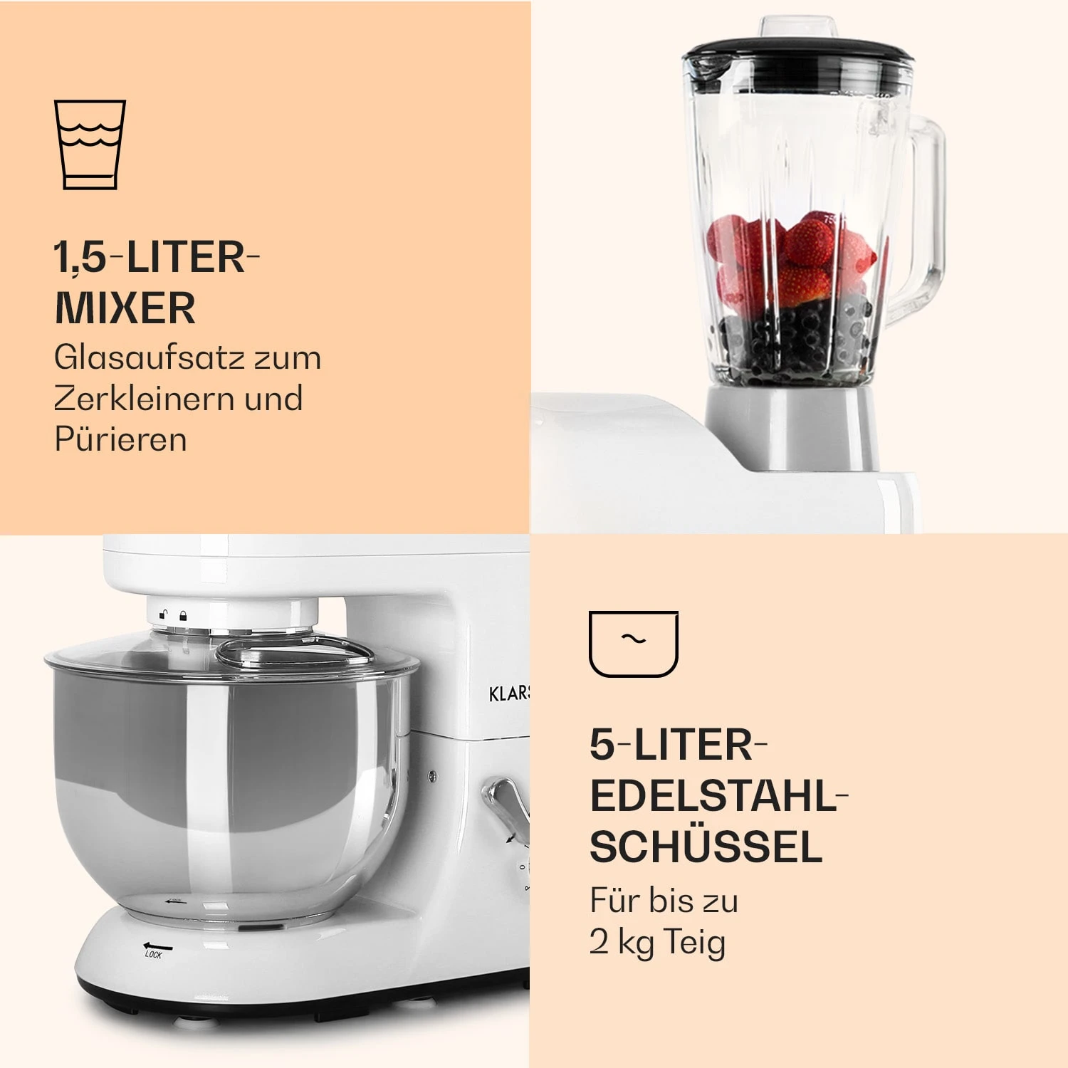 Lucia Küchenmaschine 3-in-1 2000 W / 2,7 PS 5 Ltr Edelstahl BPA-frei 6 Lucia Küchenmaschine 3-in-1 2000 W / 2,7 PS 5 Ltr Edelstahl BPA-frei – Bild 6