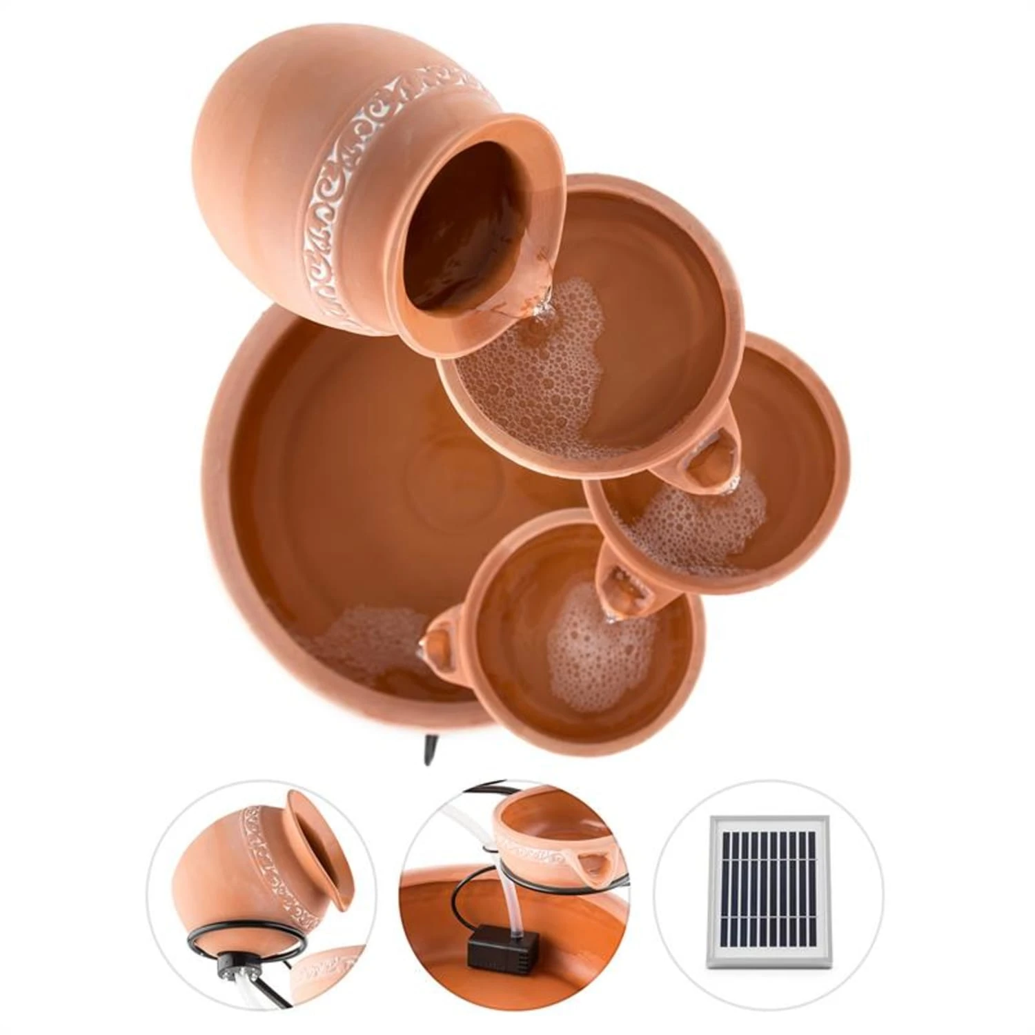 Empoli Kaskadenbrunnen Terrakotta 5 Stufen 200 L/h Solar 2W LED 2 Empoli Kaskadenbrunnen Terrakotta 5 Stufen 200 L/h Solar 2W LED – Bild 2