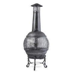 Flavius Gartenofen Terrassenofen Gusseisen/Stahl 140 Cm Silberfarben -Einrichtungsgeschäft 10030722 yy 0004 front Silver Antique Steel Cast Iron Chimnea