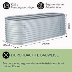 High Grow Hochbeet Gartenbeet 2,0m Zink-Alu-Beschichtung Silber -Einrichtungsgeschäft 10031119 DE 0005 usp