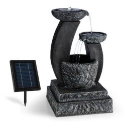 Fantaghiro Zierbrunnen Gartenbrunnen 3W Solar LED Polyresin Steinoptik