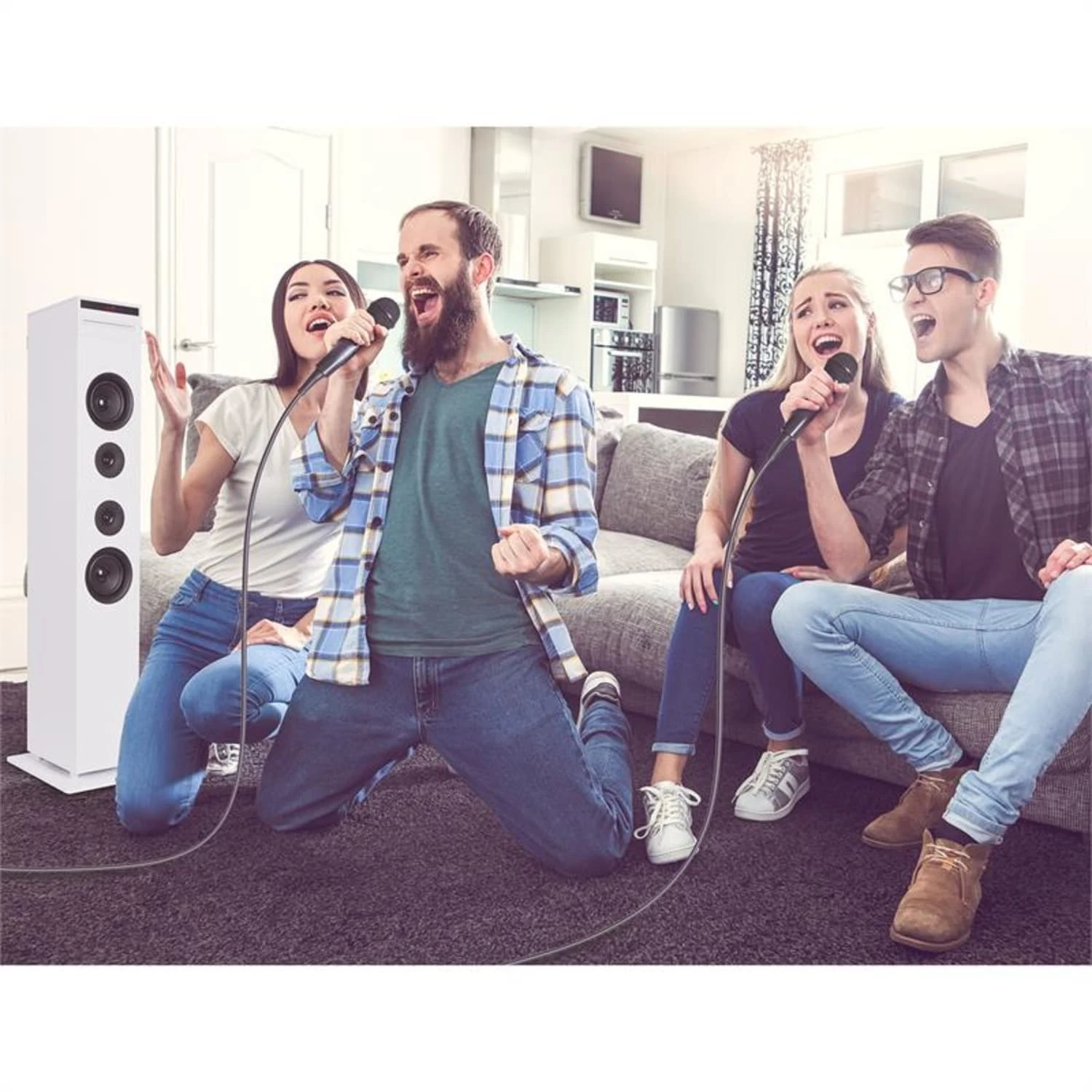 Karaboom CD Karaoke-Anlage Bluetooth MP3 USB-Charger Mikrofon FB Weiß 2 Karaboom CD Karaoke-Anlage Bluetooth MP3 USB-Charger Mikrofon FB Weiß – Bild 2