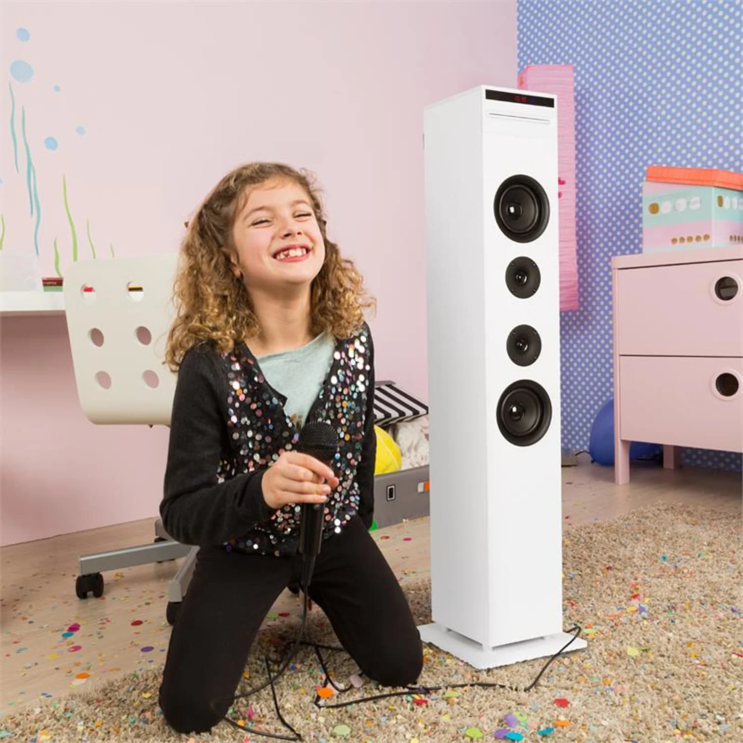 Karaboom CD Karaoke-Anlage Bluetooth MP3 USB-Charger Mikrofon FB Weiß 3 Karaboom CD Karaoke-Anlage Bluetooth MP3 USB-Charger Mikrofon FB Weiß – Bild 3