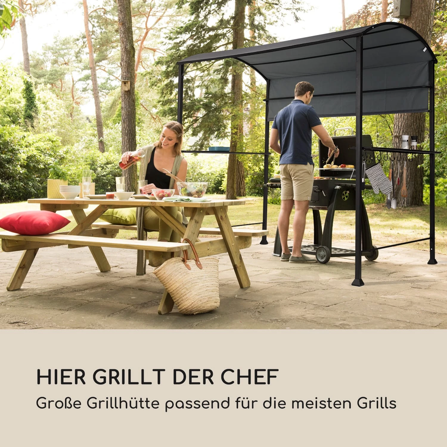 Steakhouse Grilldach 220x215x140cm PE 180 G/m² Flammhemmend Stahl Grau 2 Steakhouse Grilldach 220x215x140cm PE 180 G/m² Flammhemmend Stahl Grau – Bild 2