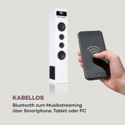 Karaboom 100 Wifi Turmlautsprecher Internetradio DAB+ BT 120W Weiß -Einrichtungsgeschäft 10033150 de 0005 logo