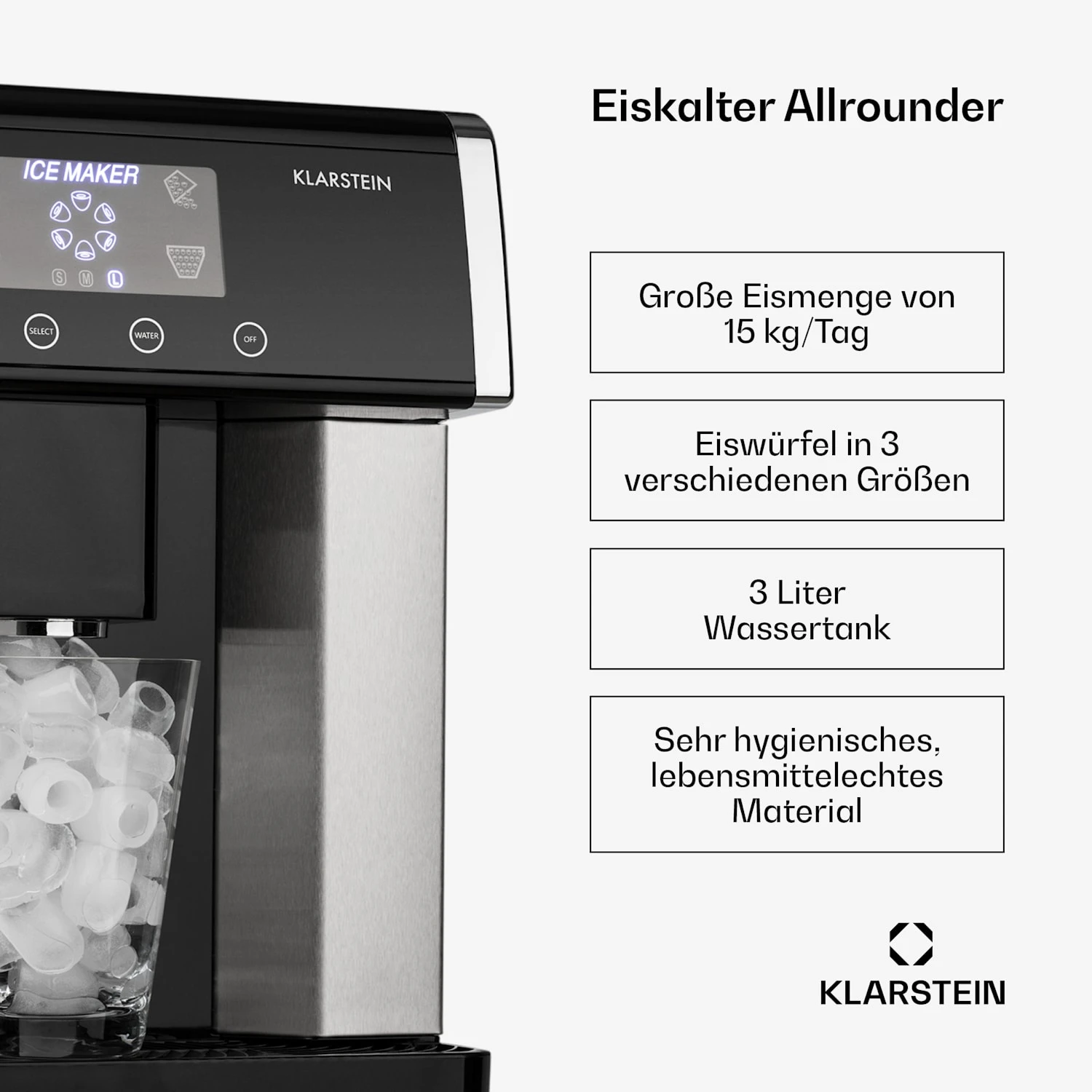 Eiszeit Eiswürfelmaschine Edelstahl 3 Eiswürfelgrößen Silber 2 Eiszeit Eiswürfelmaschine Edelstahl 3 Eiswürfelgrößen Silber – Bild 2