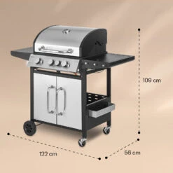 Tomahawk 3.1 S Gasgrill 3x3,6kW Brenner+2,7 KW 60x45cm Grill Edelstahl -Einrichtungsgeschäft 10033567 yy 0008 dimensions