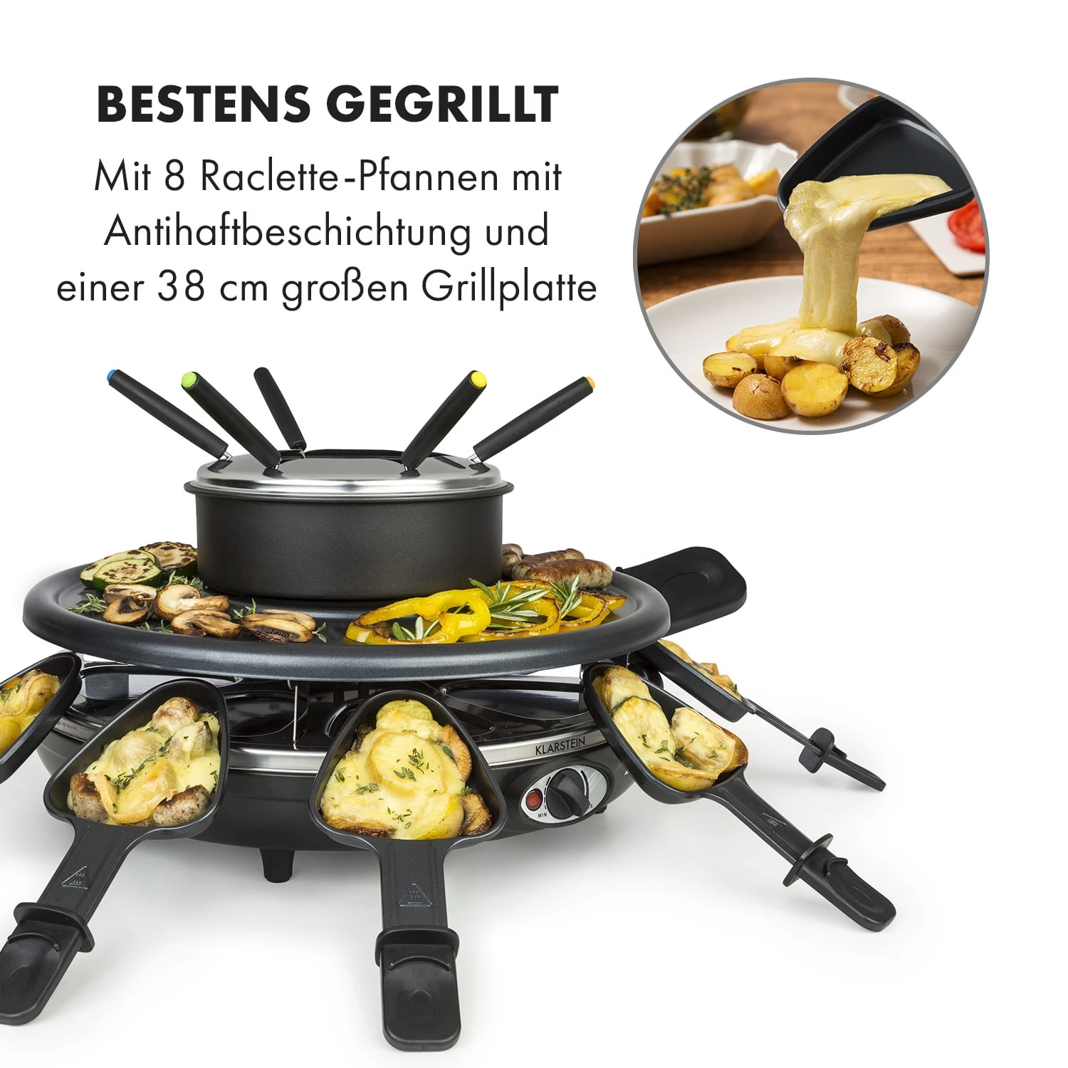 Fonduelette Raclette Und Fondue 1350W 1 Liter 38 Cm Ø Für 8 Personen 3 Fonduelette Raclette Und Fondue 1350W 1 Liter 38 Cm Ø Für 8 Personen – Bild 3