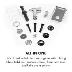 Mett Max Elektrischer Fleischwolf 600W Kupfermotor Aluminium 13 Mett Max Elektrischer Fleischwolf 600W Kupfermotor Aluminium -Einrichtungsgeschäft 10034244 yy 0006 logo Klarstein Mett Max elektrischer Fleischwolf grau