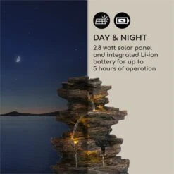 Messina Kaskadenbrunnen Solarbrunnen Gartenbrunnen Akku Solarpanel LED -Einrichtungsgeschäft 10034734 yy 0007 logo Blumfeldt Messina Kaskadenbrunnen