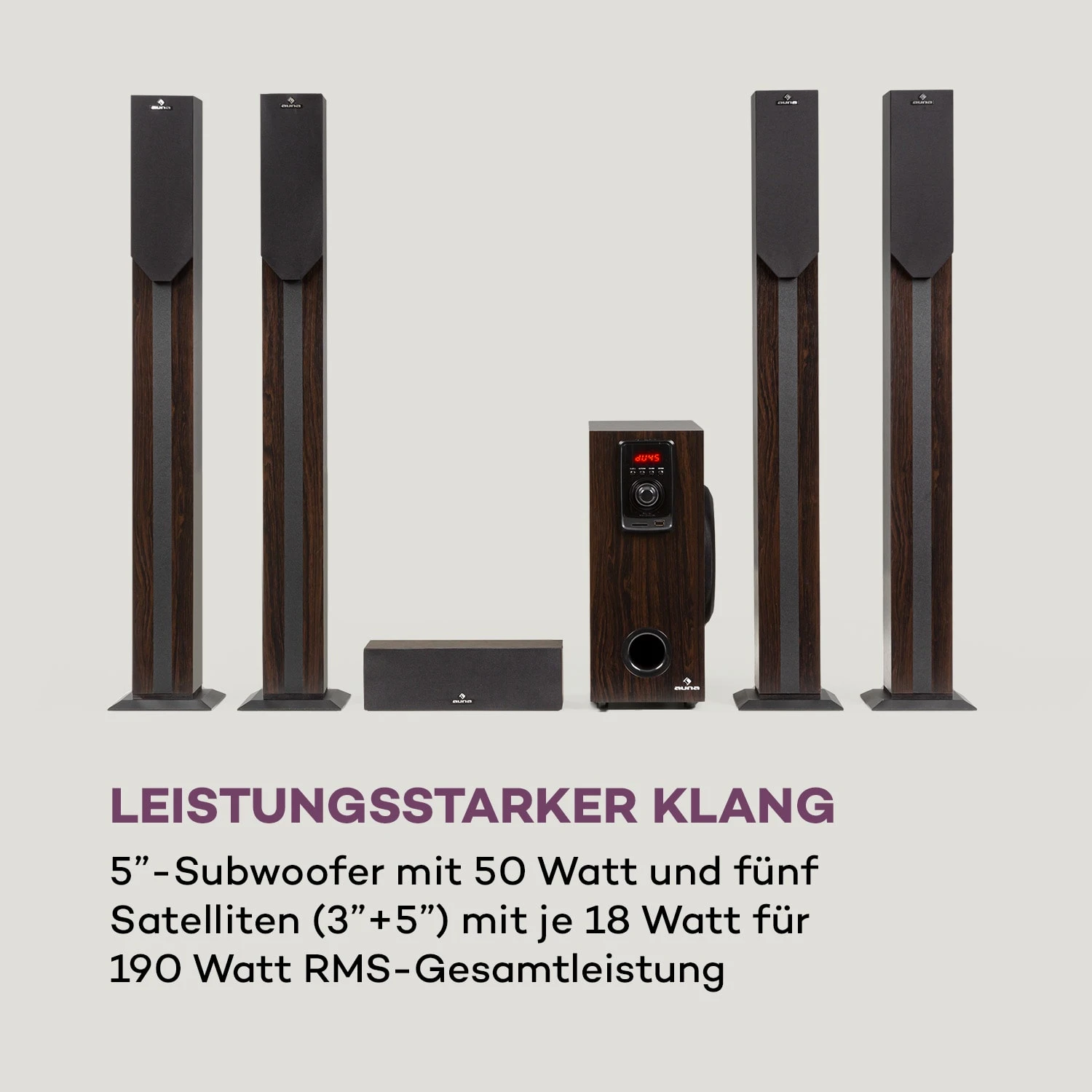 Areal Elegance 5.1-Surround-System 190W RMS BT USB AUX Fernbedienung 4 Areal Elegance 5.1-Surround-System 190W RMS BT USB AUX Fernbedienung – Bild 4