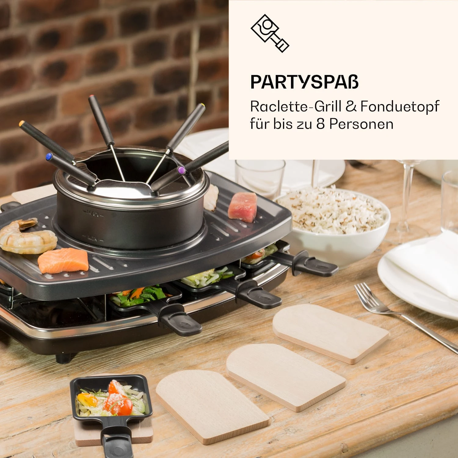 Entrecote 2-in-1 Raclettegrill & Fondue Naturstein 1100W 8 Personen 2 Entrecote 2-in-1 Raclettegrill & Fondue Naturstein 1100W 8 Personen – Bild 2