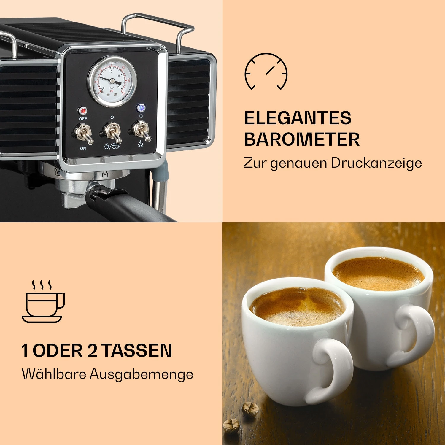 Gusto Classico Espressomaker 1350 Watt 20 Bar Druck 1,5 Liter 4 Gusto Classico Espressomaker 1350 Watt 20 Bar Druck 1,5 Liter – Bild 4