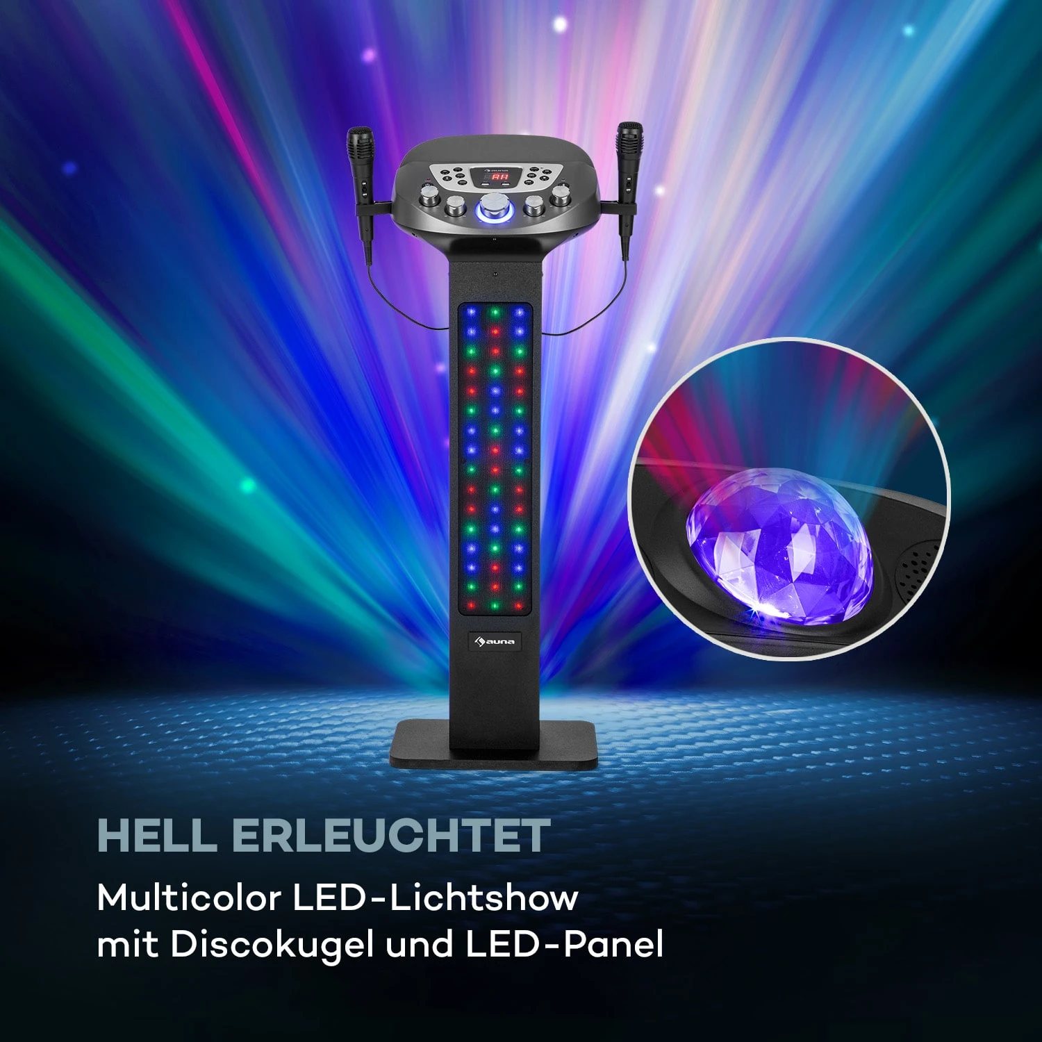 KaraBig LightUp MKII Karaokeanlage BT 2xMikro Multicolor 2xUSB 40W RMS 480W Peak 4 KaraBig LightUp MKII Karaokeanlage BT 2xMikro Multicolor 2xUSB 40W RMS 480W Peak – Bild 4