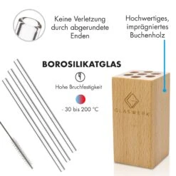 Glaswerk Frezzeria Glasstrohhalme 7 Stück 0,8 X 15 Cm (ØxH) Holzhalterung Bürste -Einrichtungsgeschäft 10036379 de 0005 logo