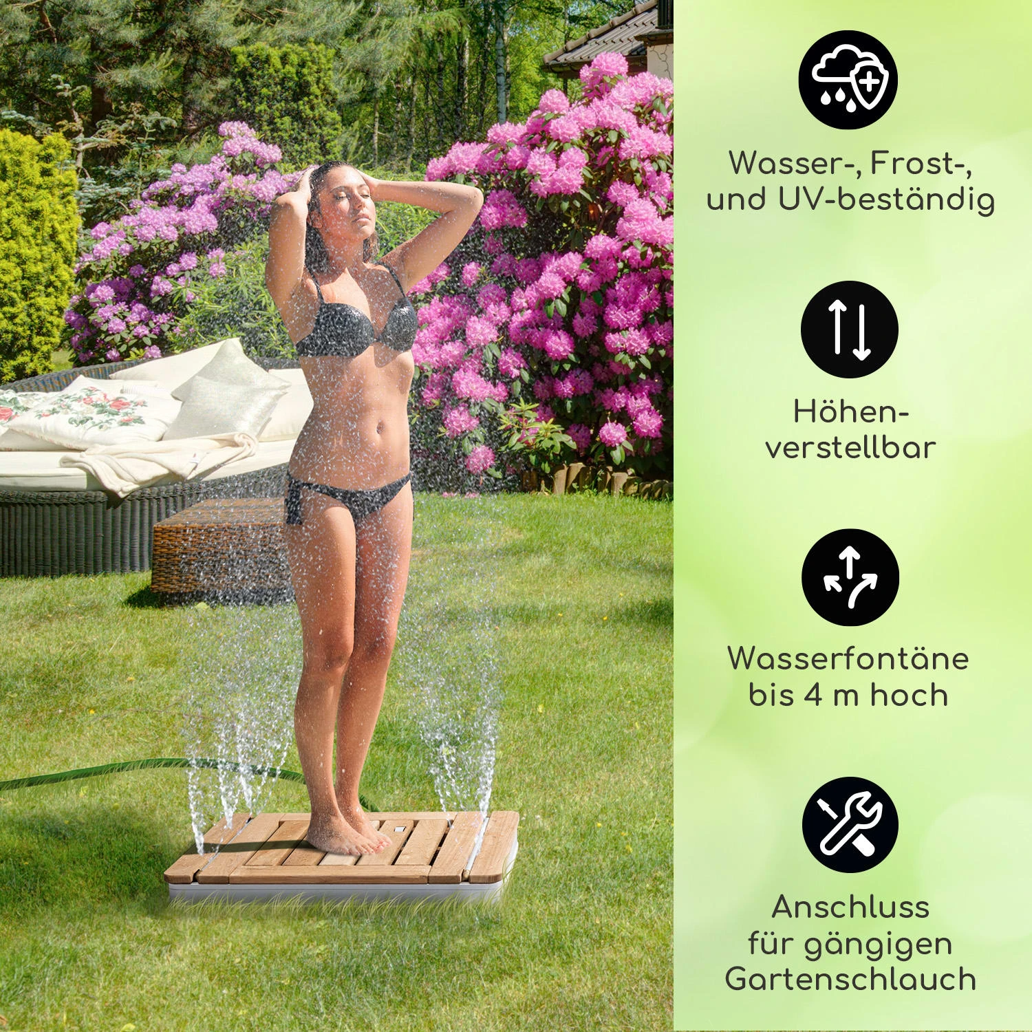 Sumatra Teak Square Gartendusche Aluminium Teakholz Tragegriff 2 Sumatra Teak Square Gartendusche Aluminium Teakholz Tragegriff – Bild 2