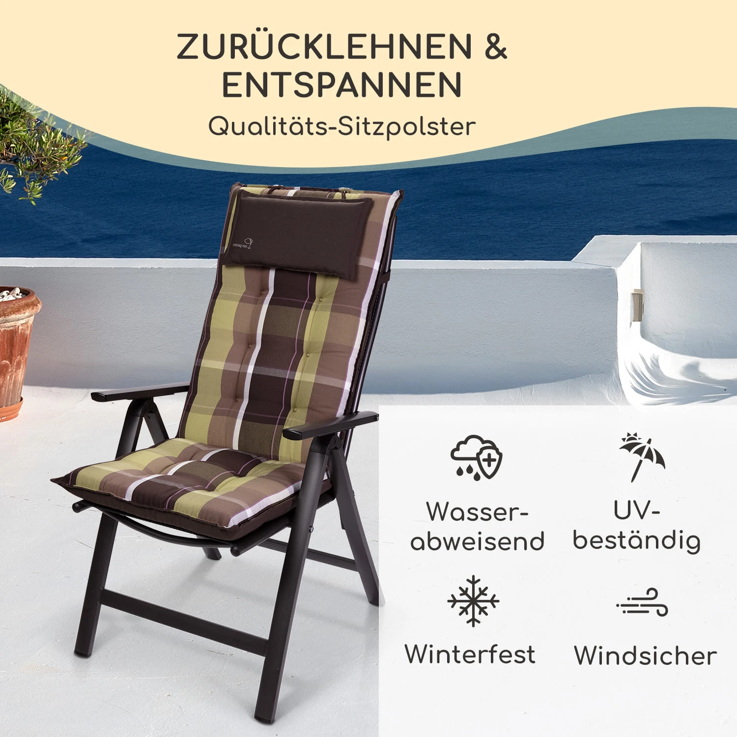 Sylt Polsterauflage Sesselauflage Kopfkissen Polyester 50x120x9cm 2 Sylt Polsterauflage Sesselauflage Kopfkissen Polyester 50x120x9cm – Bild 2