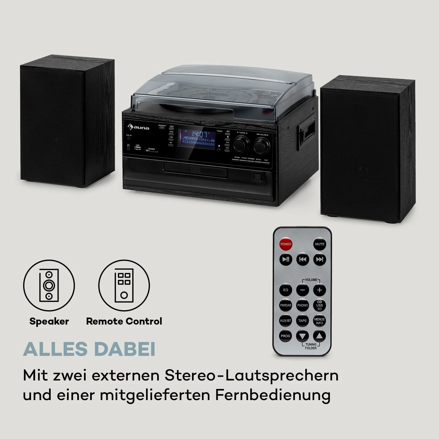 Oakland DAB Plus Retro-Stereoanlage DAB+/FM BT-Funktion Vinyl CD Kassette Inkl. Lautsprechern 7 Oakland DAB Plus Retro-Stereoanlage DAB+/FM BT-Funktion Vinyl CD Kassette Inkl. Lautsprechern – Bild 7