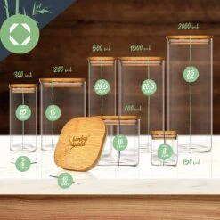 Eckiges Glas Mit Bambusdeckel Luftdicht Mit Silikonring 10x16x10 Cm 1200 Ml -Einrichtungsgeschäft 10038103 yy 0007 logo