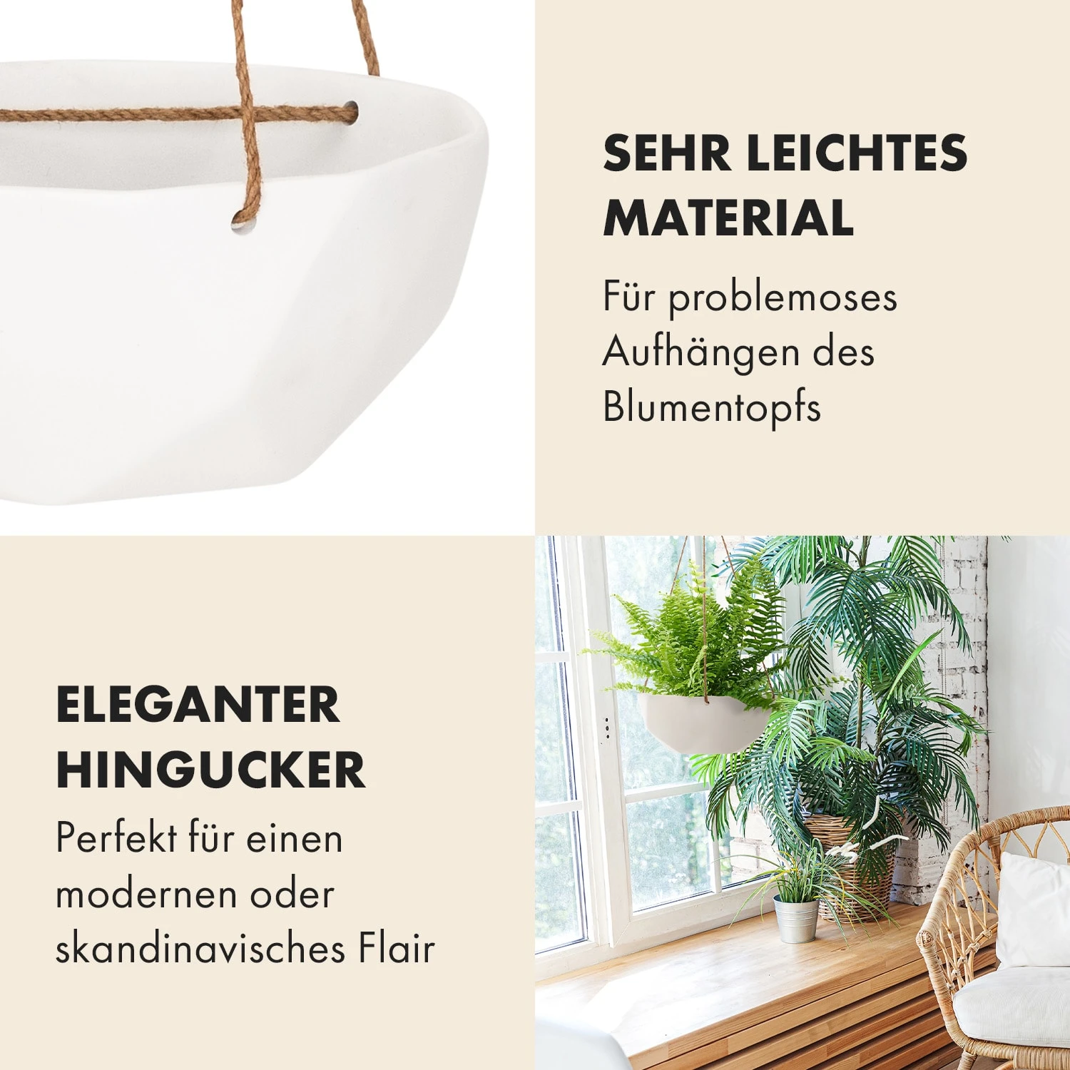 Laren Blumenampel Ø 28 Cm Polystone Mit Naturseilen 2er-Set 3 Laren Blumenampel Ø 28 Cm Polystone Mit Naturseilen 2er-Set – Bild 3