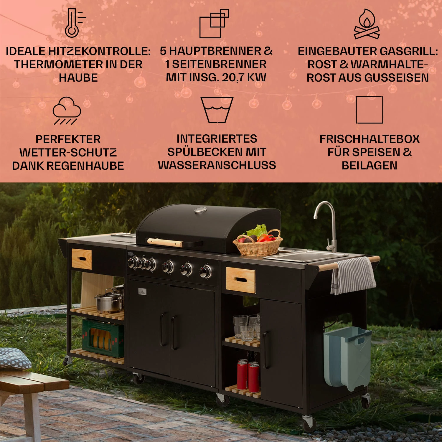 Jersey Outdoor Kitchen Gasgrill Spüle 20,7 KW 5+1 Brenner Mobil 2 Jersey Outdoor Kitchen Gasgrill Spüle 20,7 KW 5+1 Brenner Mobil – Bild 2