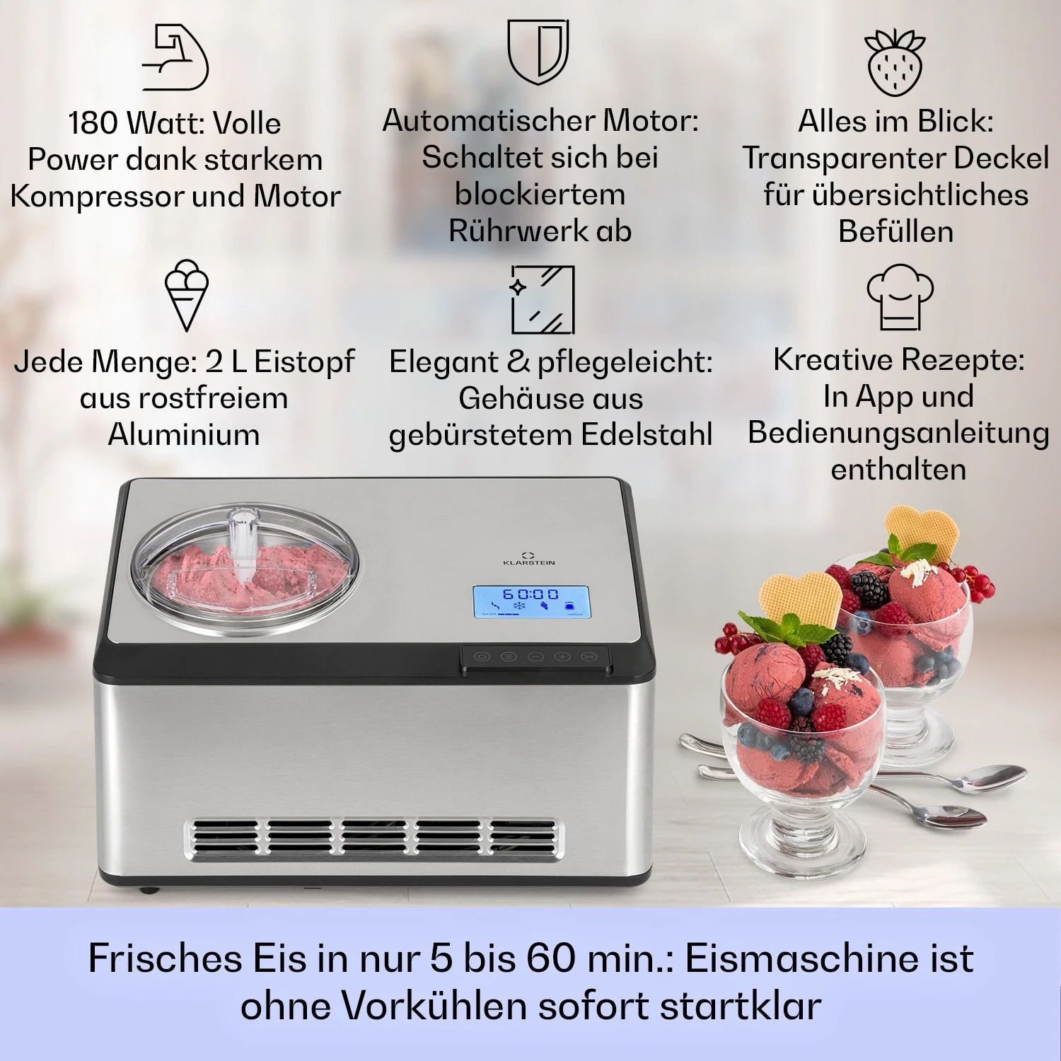 Dolce Bacio Smart Eiscremebereiter Yogurtmaker Kompressor 2 Liter WiFi Touch Edelstahl 2 Dolce Bacio Smart Eiscremebereiter Yogurtmaker Kompressor 2 Liter WiFi Touch Edelstahl – Bild 2