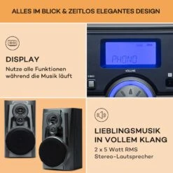 Franklin Stereoanlage Plattenspieler 3-fach-CD-Player BT Kassetten AUX USB-Port -Einrichtungsgeschäft 10040149 de 0006 usp