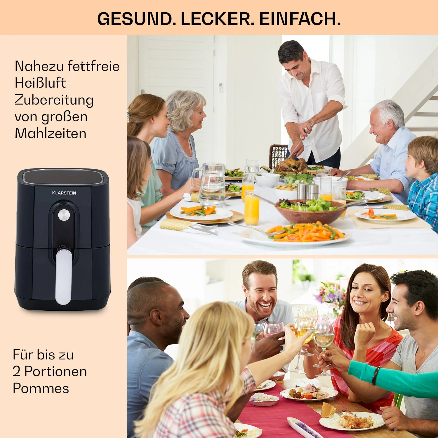 Crisp-Pro Heißluftfritteuse Air Fryer 1400W 2,8 Ltr Timer Edelstahl 5 Crisp-Pro Heißluftfritteuse Air Fryer 1400W 2,8 Ltr Timer Edelstahl – Bild 5