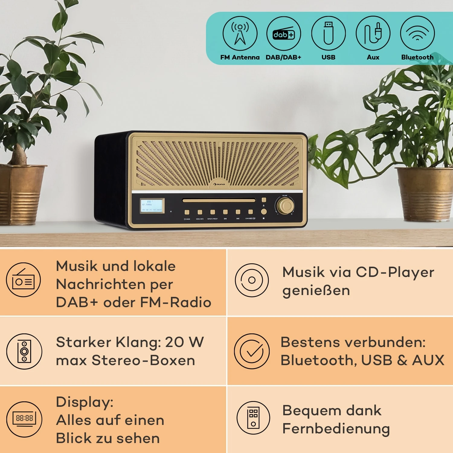 Glastonbury DAB CD-Radio Stereo-Lautsprecher BT DAB/UWK USB Line-In 2 Glastonbury DAB CD-Radio Stereo-Lautsprecher BT DAB/UWK USB Line-In – Bild 2