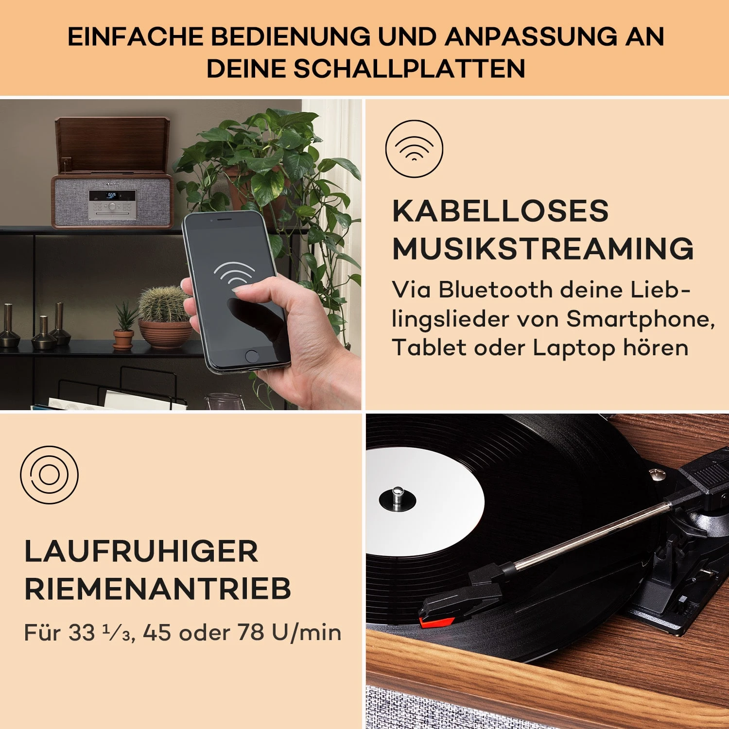 Bella Ann Stereoanlage Plattenspieler Radio DAB+/UKW USB Bluetooth 4 Bella Ann Stereoanlage Plattenspieler Radio DAB+/UKW USB Bluetooth – Bild 4