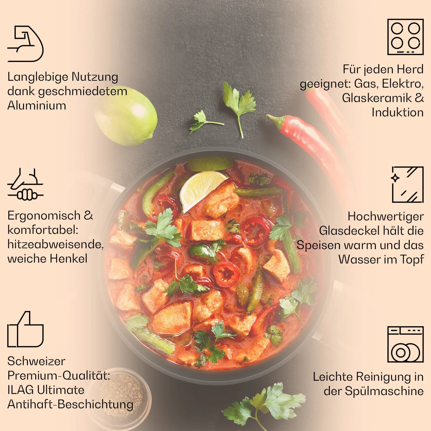 Noto Endurance Kochtopf Ø28cm Geschmiedetes Aluminium Deckel Induktion PTFE-Antihaftbeschichtung 2 Noto Endurance Kochtopf Ø28cm Geschmiedetes Aluminium Deckel Induktion PTFE-Antihaftbeschichtung – Bild 2